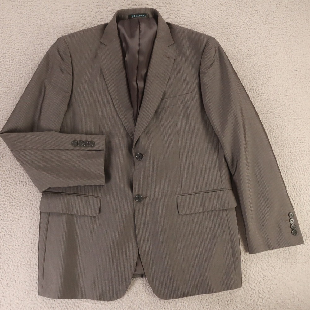 Ferrecci Jacket XL Gray Striped Sharkskin Polyester Blazer Sport Coat 46R